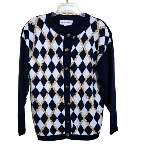 Norton McNaughton Black and White Diamond Sweater Sz Large - Picture 1 of 10